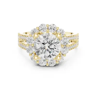 Suki Floral Halo Round Engagement Ring